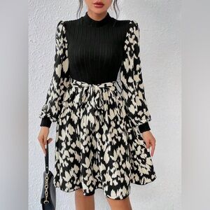 SHEIN Curve + Women’s Plus Size 3XL Graphic Print Mock Neck Belted Dress.